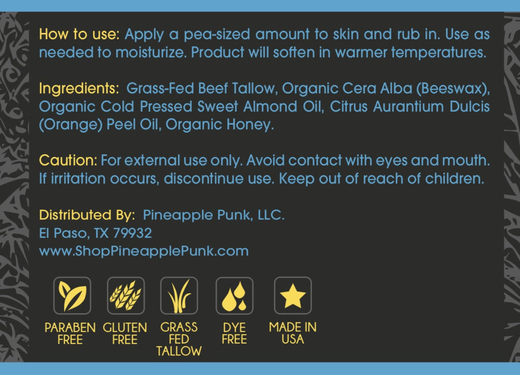 Body Tallow Moisturizer Balm- 100%-Grass Fed